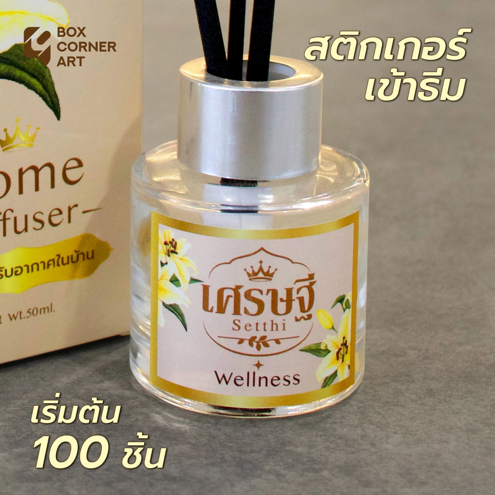 ตัวอย่างงานผลิตสติกเกอร์ฉลากติดขวดสินค้าโดย Box Corner Art
