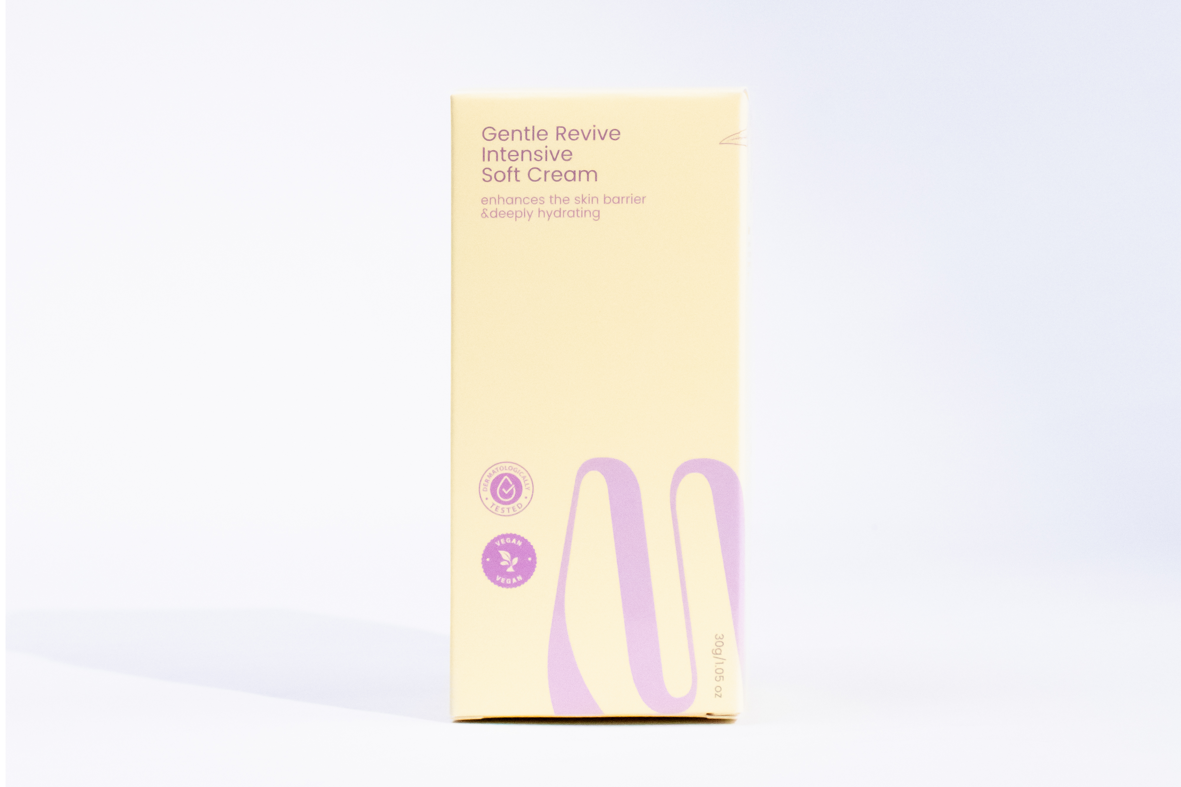 รูปตัวอย่างงานผลิตกล่องครีม Soft Cream โทนม่วงเหลือง จาก Box Corner Art