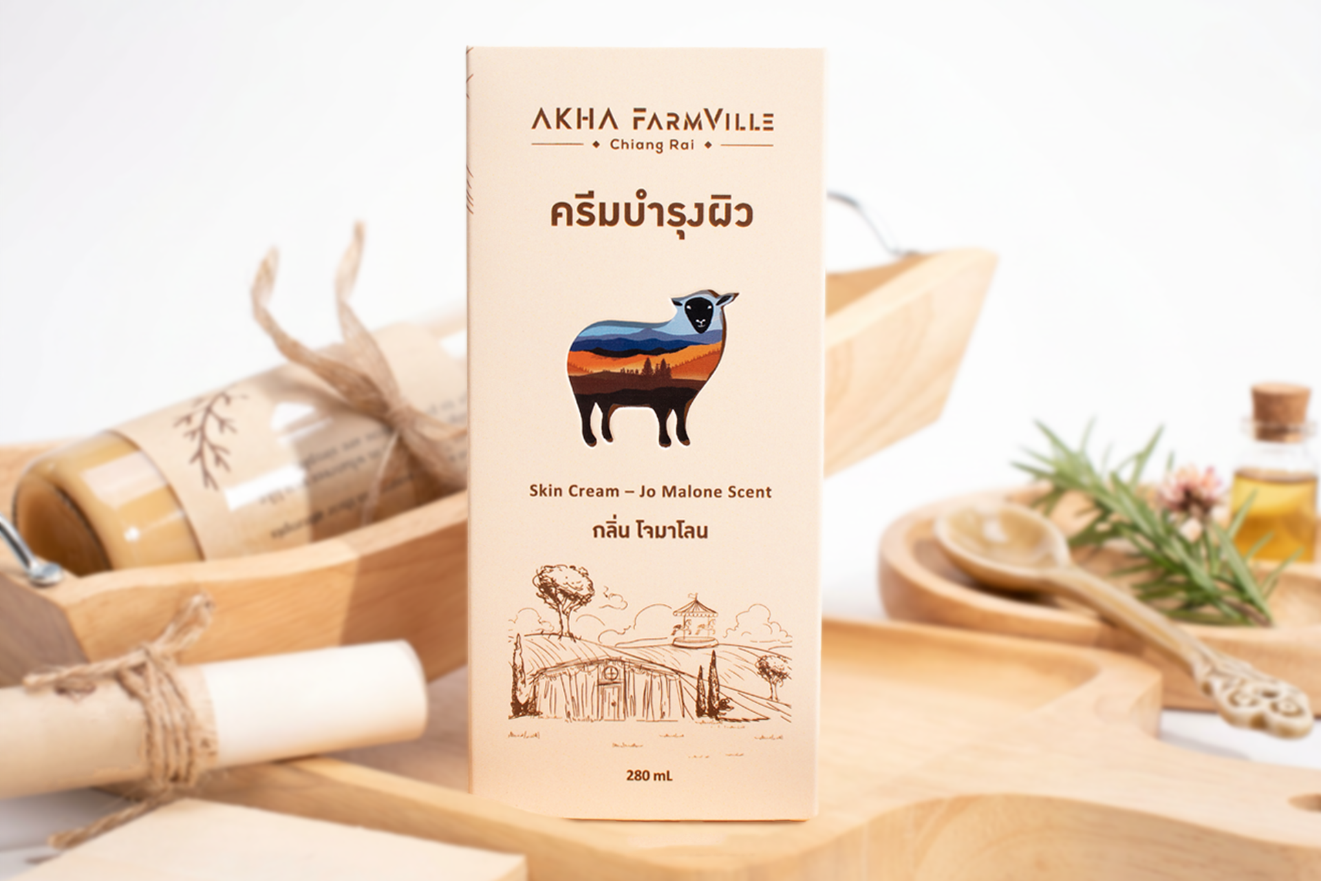รูปตัวอย่างงานผลิตกล่องน้ำหอม Akha farmville กลิ่นโจมาโลน จาก Box Corner Art