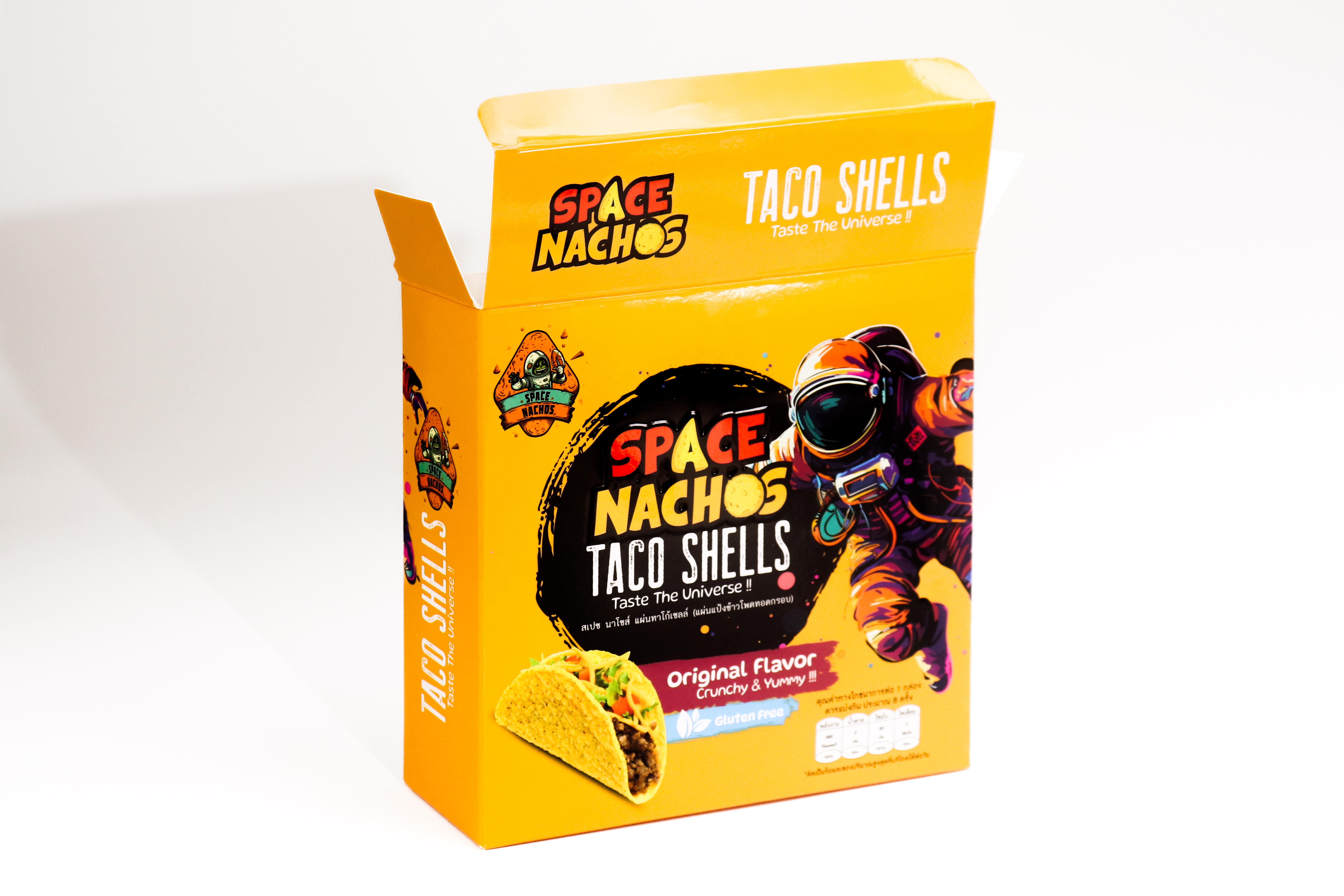 รูปตัวอย่างงานผลิตกล่องขนม/อาหาร กล่องอาหาร space nachos แผ่นแป้งทาโก้ เซลล์ จาก Box Corner Art รูปที่ 2