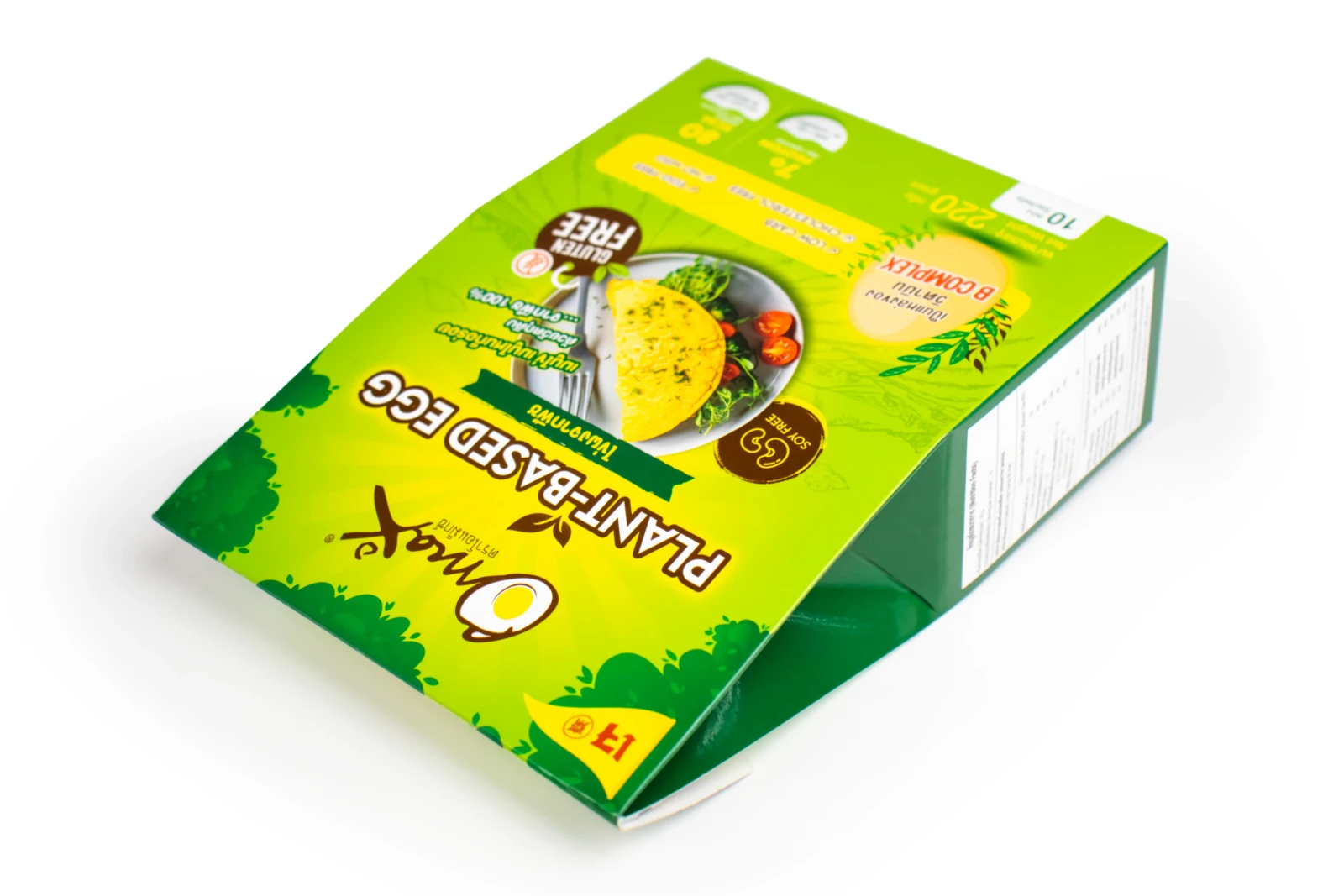 รูปตัวอย่างงานผลิตกล่องขนม/อาหาร Omax ไข่ผงจากพืช กล่องทรงถุง จาก Box Corner Art รูปที่ 4