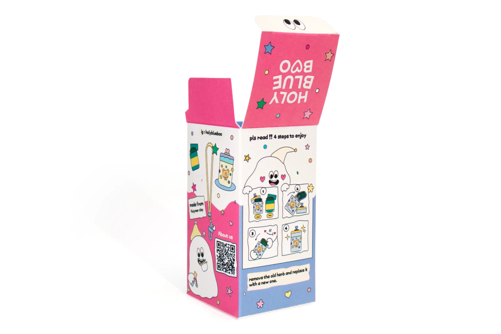 รูปตัวอย่างงานผลิตกล่องของเล่น Holy Blue Boo เคสยาดมเจาะหน้าต่าง จาก Box Corner Art รูปที่ 5