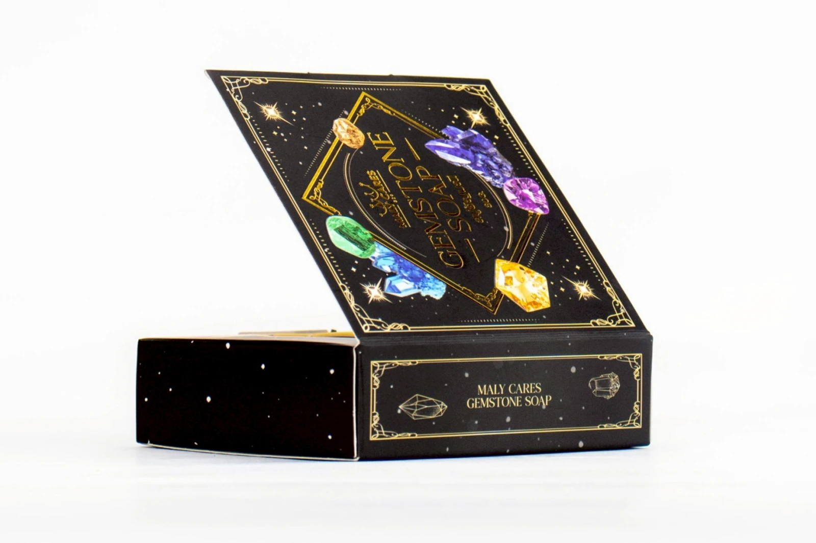 รูปตัวอย่างงานผลิตกล่องทรงสมุด Mali Cares Gemstone Soap ทรงสมุด จาก Box Corner Art รูปที่ 6