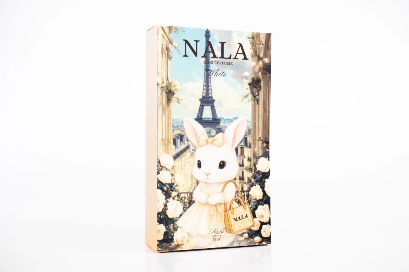 รูปตัวอย่างงานผลิตกล่องทรงสมุด NALA Kids Perfume White กล่องสมุดฝาเสียบ จาก Box Corner Art รูปที่ 3