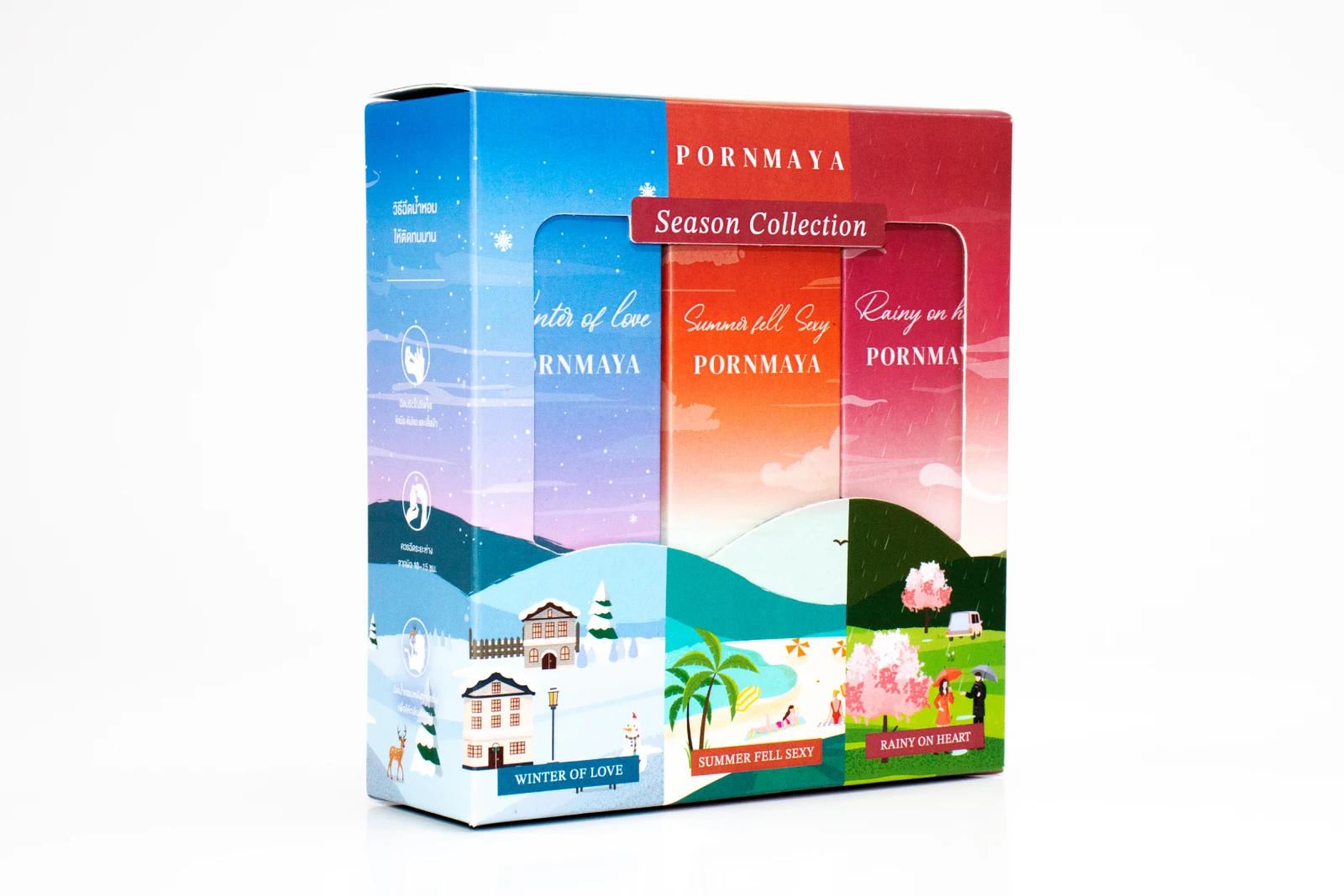 รูปตัวอย่างงานผลิตกล่องเซต/โหล กล่องเซต Pornmaya น้ำหอม Season Collection เจาะหน้าต่าง จาก Box Corner Art รูปที่ 3