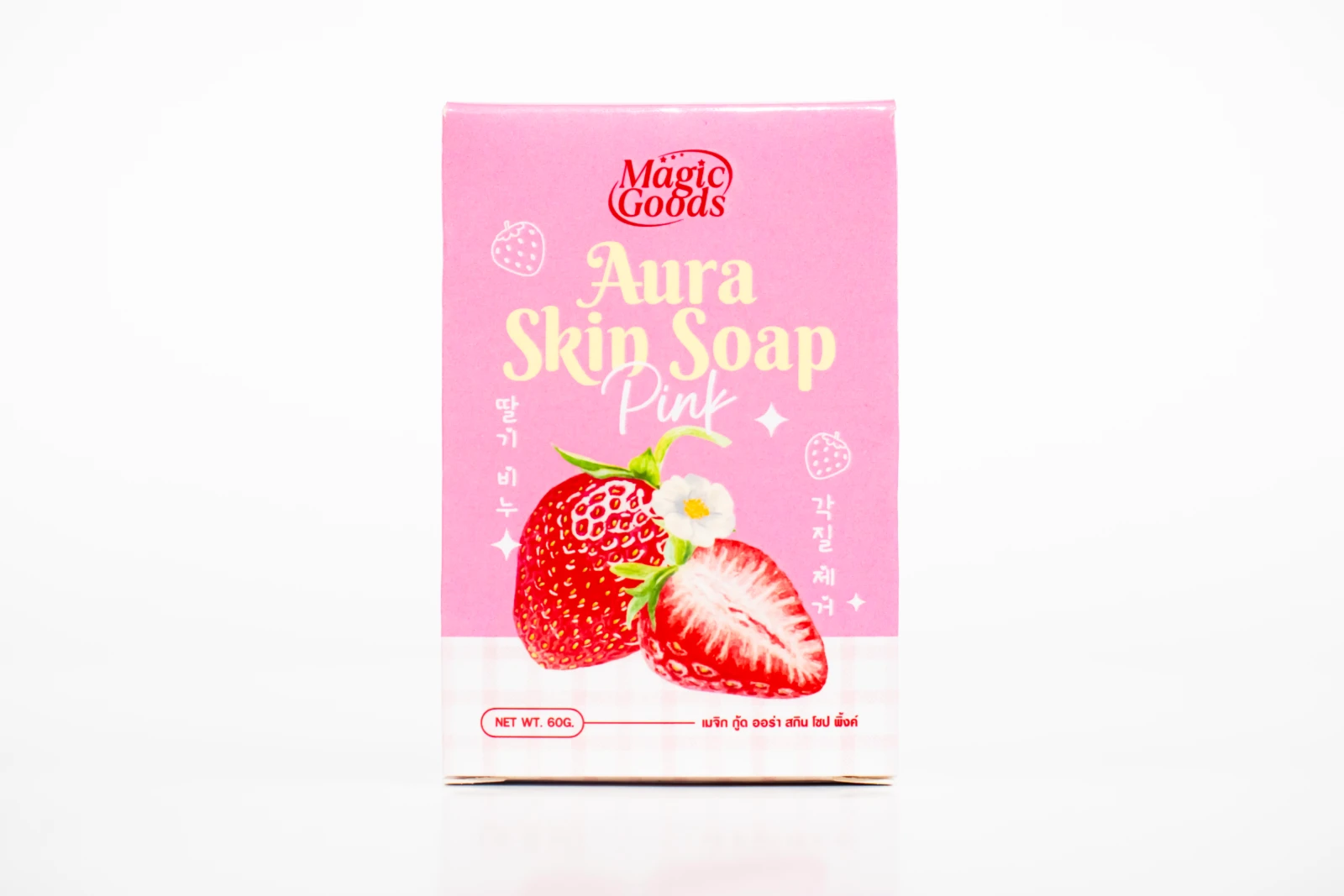 รูปตัวอย่างงานผลิตกล่องสบู่ Magic Goods Aura Skin Soap Pink กล่องฝาเสียบ จาก Box Corner Art