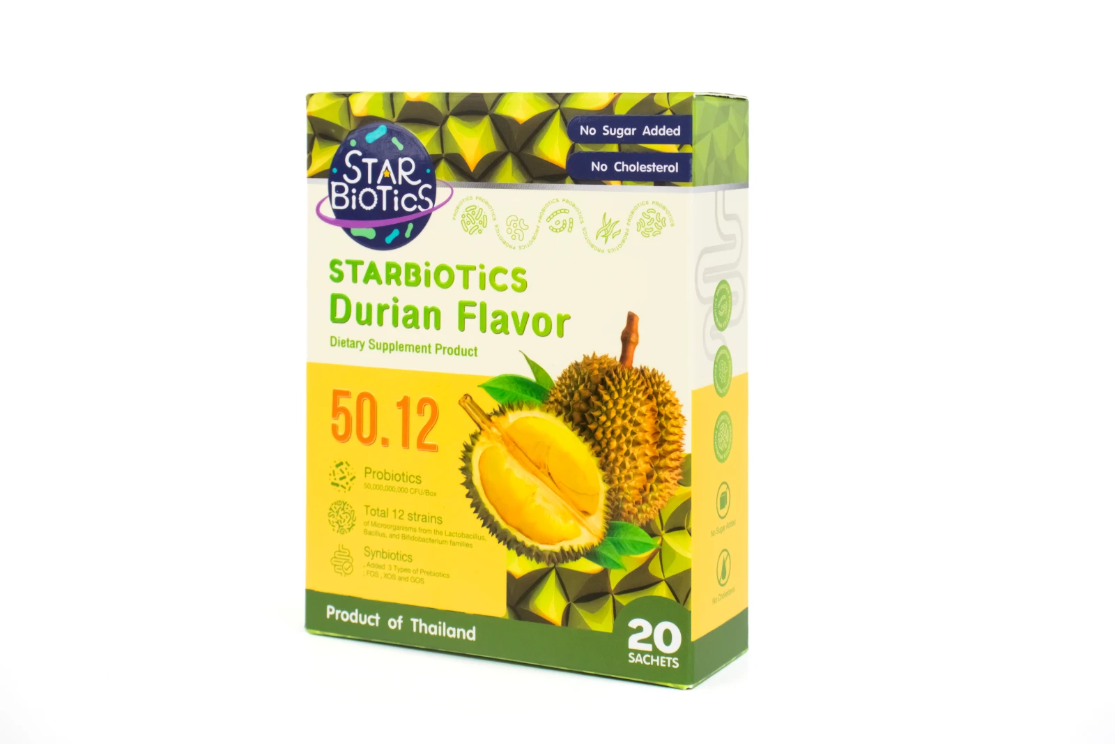 รูปตัวอย่างงานผลิตกล่องเสริมอาหาร StarBiotics Durian Flavor กล่องฝาเสียบ จาก Box Corner Art รูปที่ 2