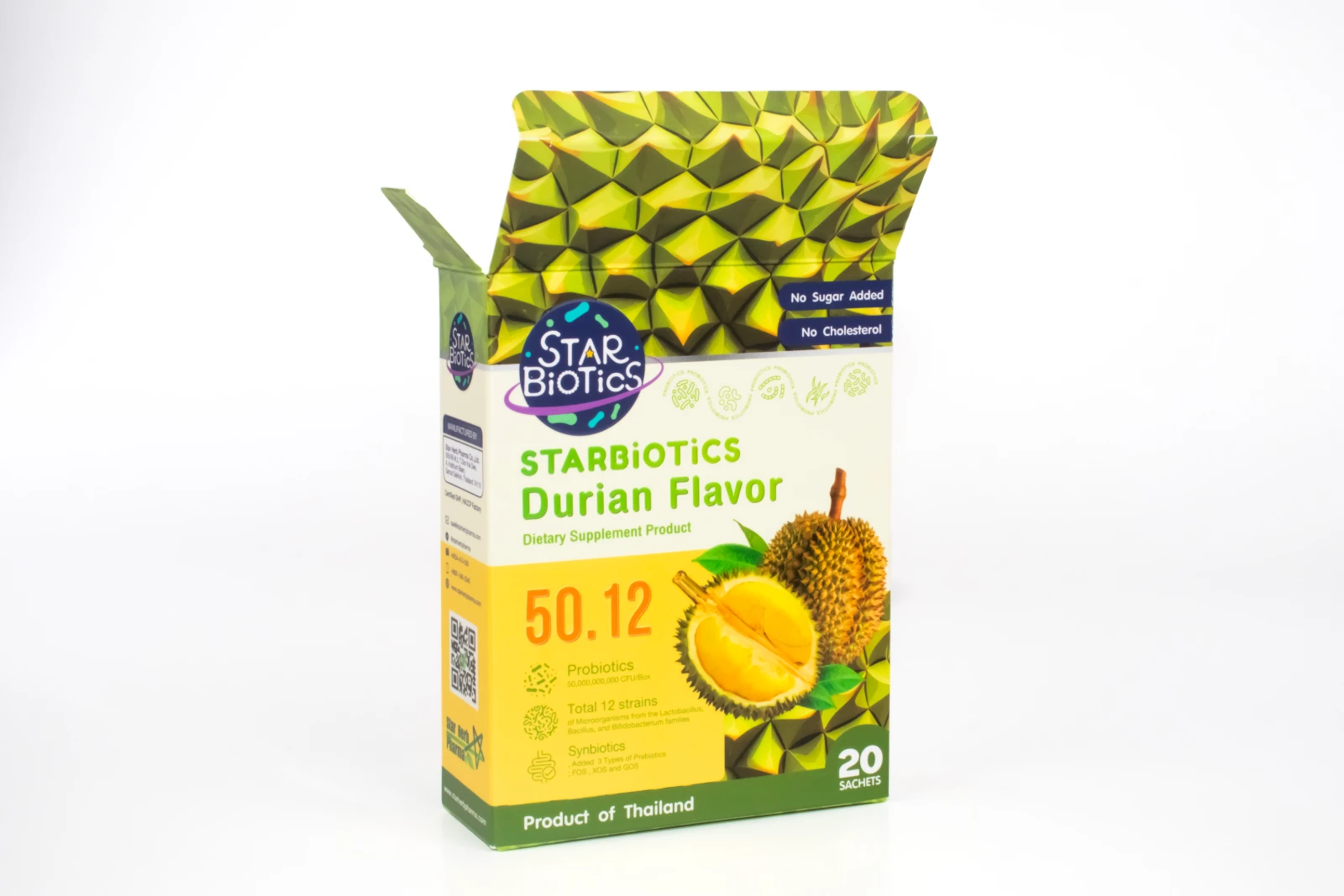 รูปตัวอย่างงานผลิตกล่องเสริมอาหาร StarBiotics Durian Flavor กล่องฝาเสียบ จาก Box Corner Art รูปที่ 3