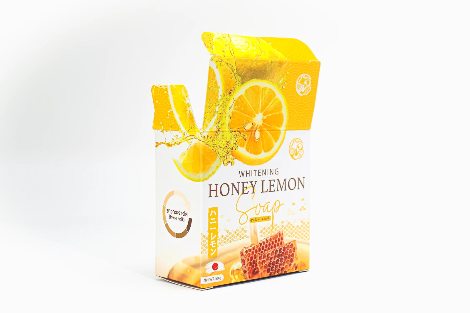 รูปตัวอย่างงานผลิตกล่องสบู่ Honey Lemon Soap กล่องฝาเสียบลายน้ำผึ้งมะนาว จาก Box Corner Art รูปที่ 4