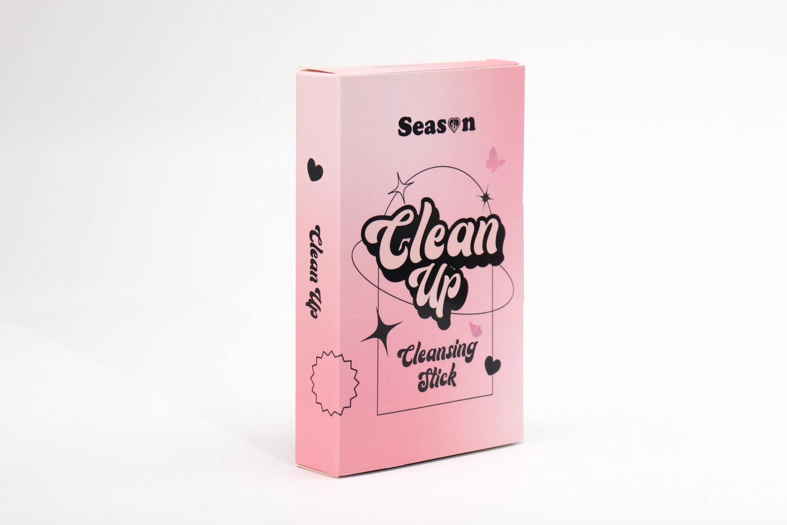 รูปตัวอย่างงานผลิตกล่องทรงสมุด กล่องคลีนซิ่งสติ๊ก Season Clean Up กล่องกระดาษสีชมพู จาก Box Corner Art รูปที่ 2