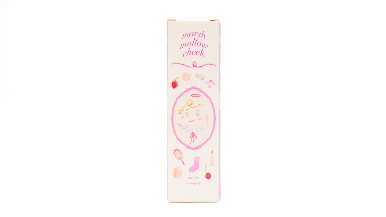 รูปตัวอย่างงานผลิตกล่องเครื่องสำอาง กล่องบลัชออน I’m’ur! Marshmallow Cheek Pink Popcorn กล่องฝาเสียบ จาก Box Corner Art