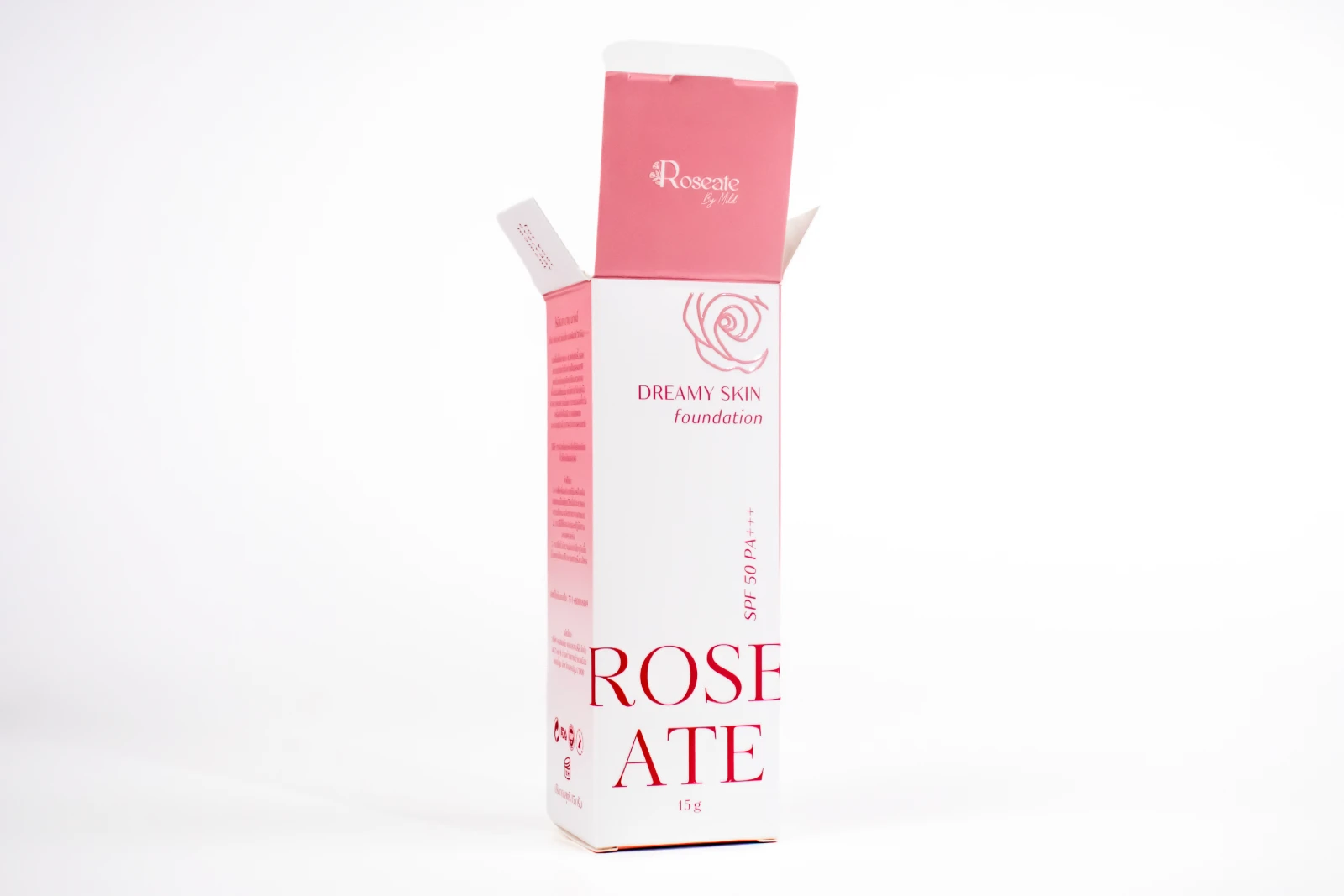 รูปตัวอย่างงานผลิตกล่องเครื่องสำอาง กล่องรองพื้น Roseate Dreamy Skin Foundation กล่องฝาเสียบ จาก Box Corner Art รูปที่ 5