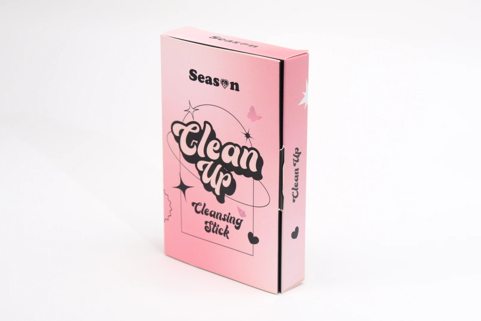 รูปตัวอย่างงานผลิตกล่องทรงสมุด กล่องคลีนซิ่งสติ๊ก Season Clean Up กล่องกระดาษสีชมพู จาก Box Corner Art รูปที่ 4