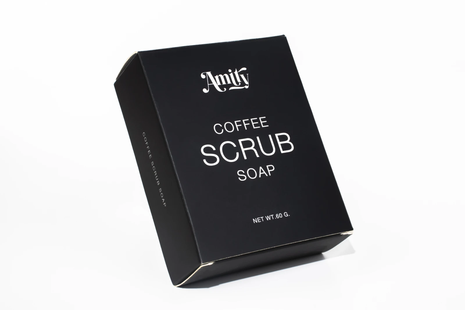 รูปตัวอย่างงานผลิตกล่องสบู่ Amity Coffee Scrub Soap กล่องฝาเสียบสีดำ จาก Box Corner Art รูปที่ 5