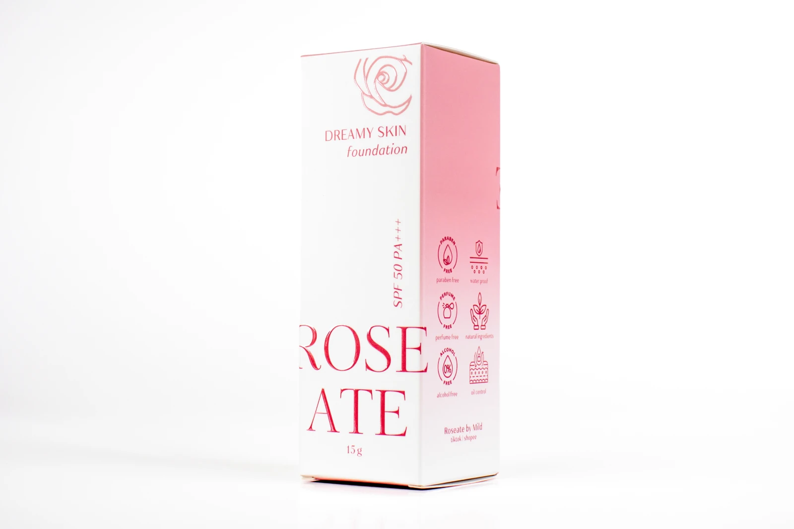 รูปตัวอย่างงานผลิตกล่องเครื่องสำอาง กล่องรองพื้น Roseate Dreamy Skin Foundation กล่องฝาเสียบ จาก Box Corner Art