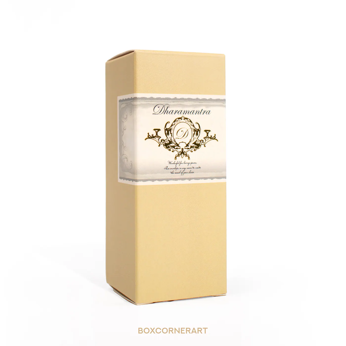 รูปตัวอย่างงานผลิตกล่องน้ำหอม Dharamantra น้ำมันหอมระเหย จาก Box Corner Art รูปที่ 2
