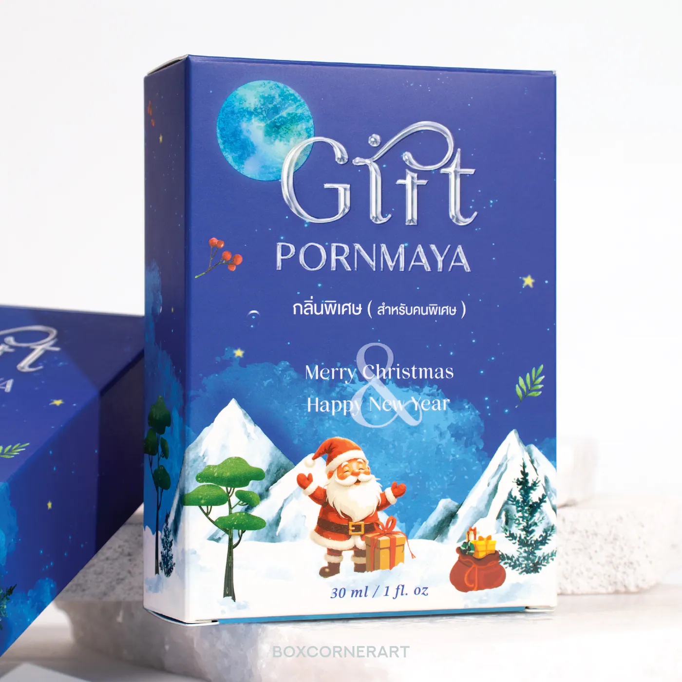 รูปตัวอย่างงานผลิตกล่องน้ำหอม Gift Pornmaya Christmas จาก Box Corner Art รูปที่ 2
