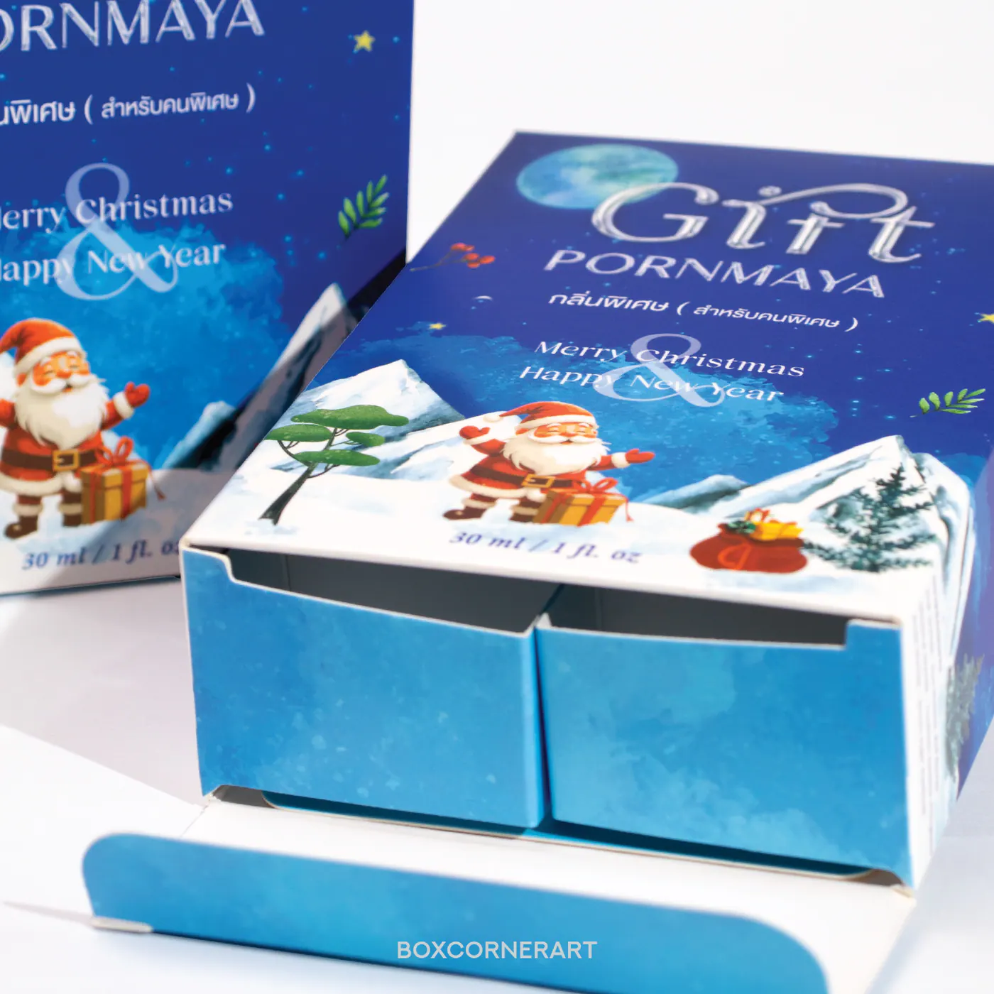 รูปตัวอย่างงานผลิตกล่องน้ำหอม Gift Pornmaya Christmas จาก Box Corner Art รูปที่ 4