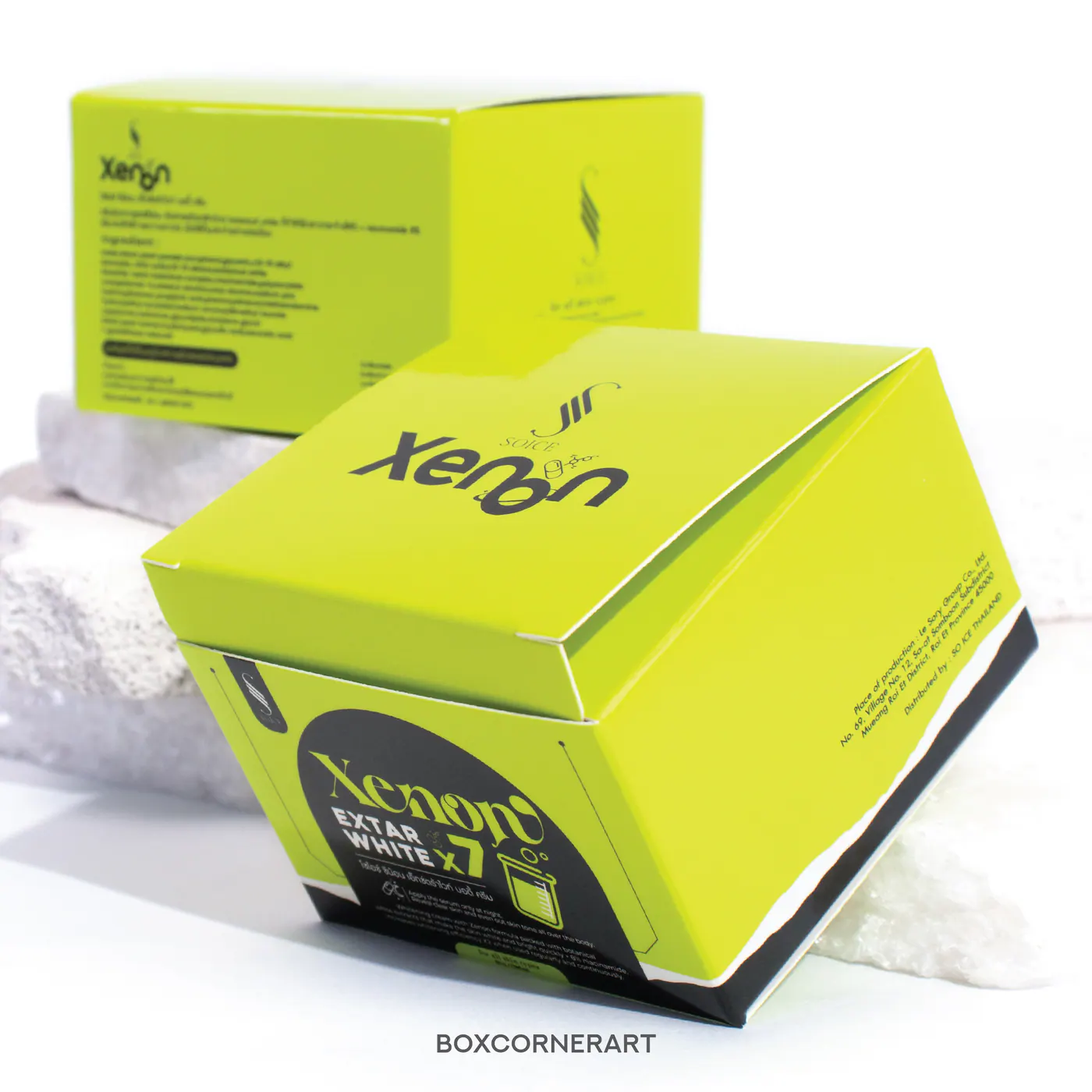 รูปตัวอย่างงานผลิตกล่องครีม Xenon Cream สีเขียว จาก Box Corner Art รูปที่ 2