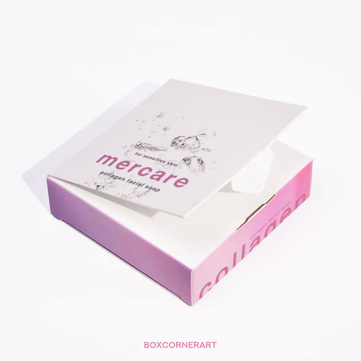 รูปตัวอย่างงานผลิตกล่องสบู่ Mercare Collagen Facial Soap จาก Box Corner Art รูปที่ 3